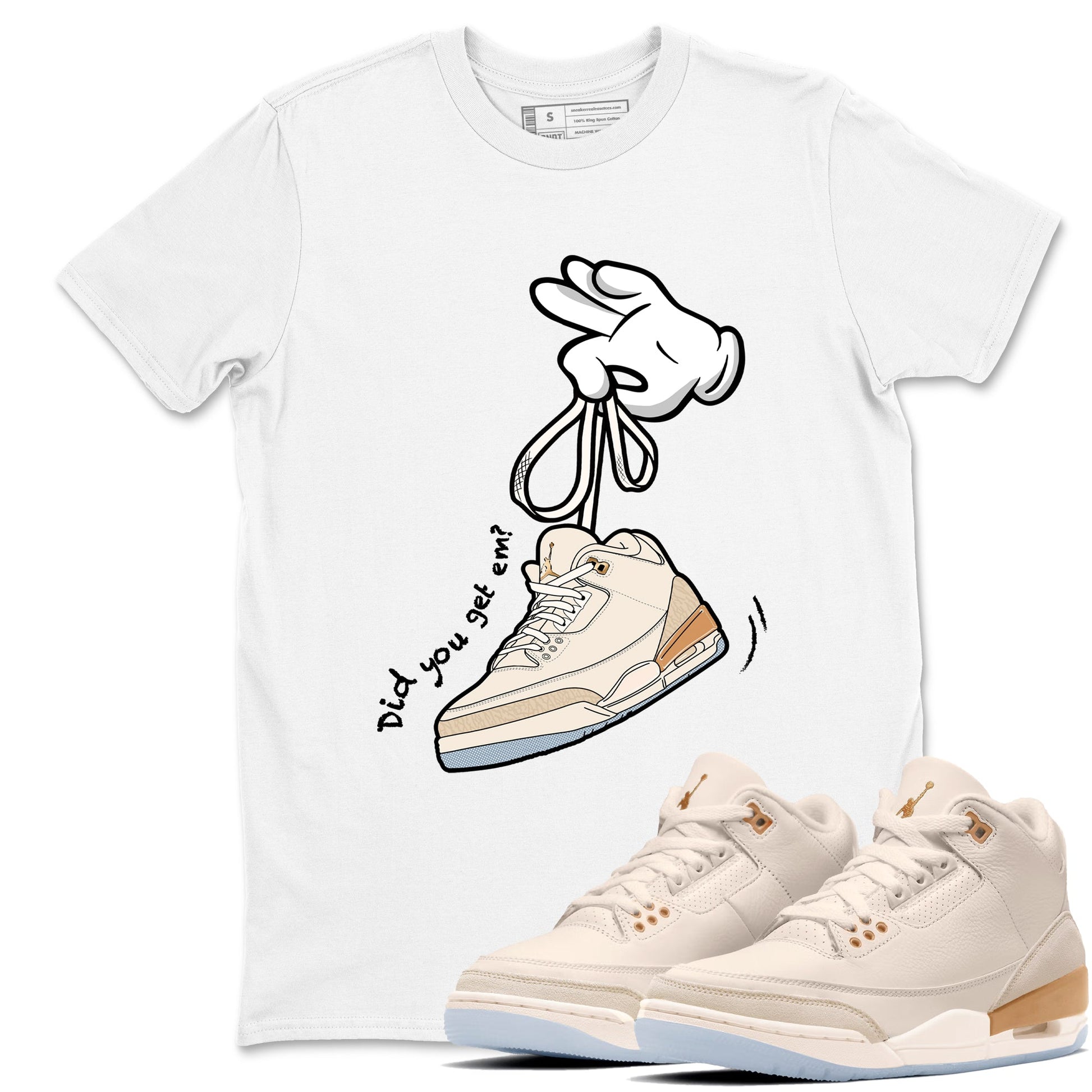 Best Christmas gifts for sneakerheads  – Sneaker Tees To Match Air Jordan 3 Champagne and Oysters Sneakers – Cartoon Hands Graphic Tee White 1