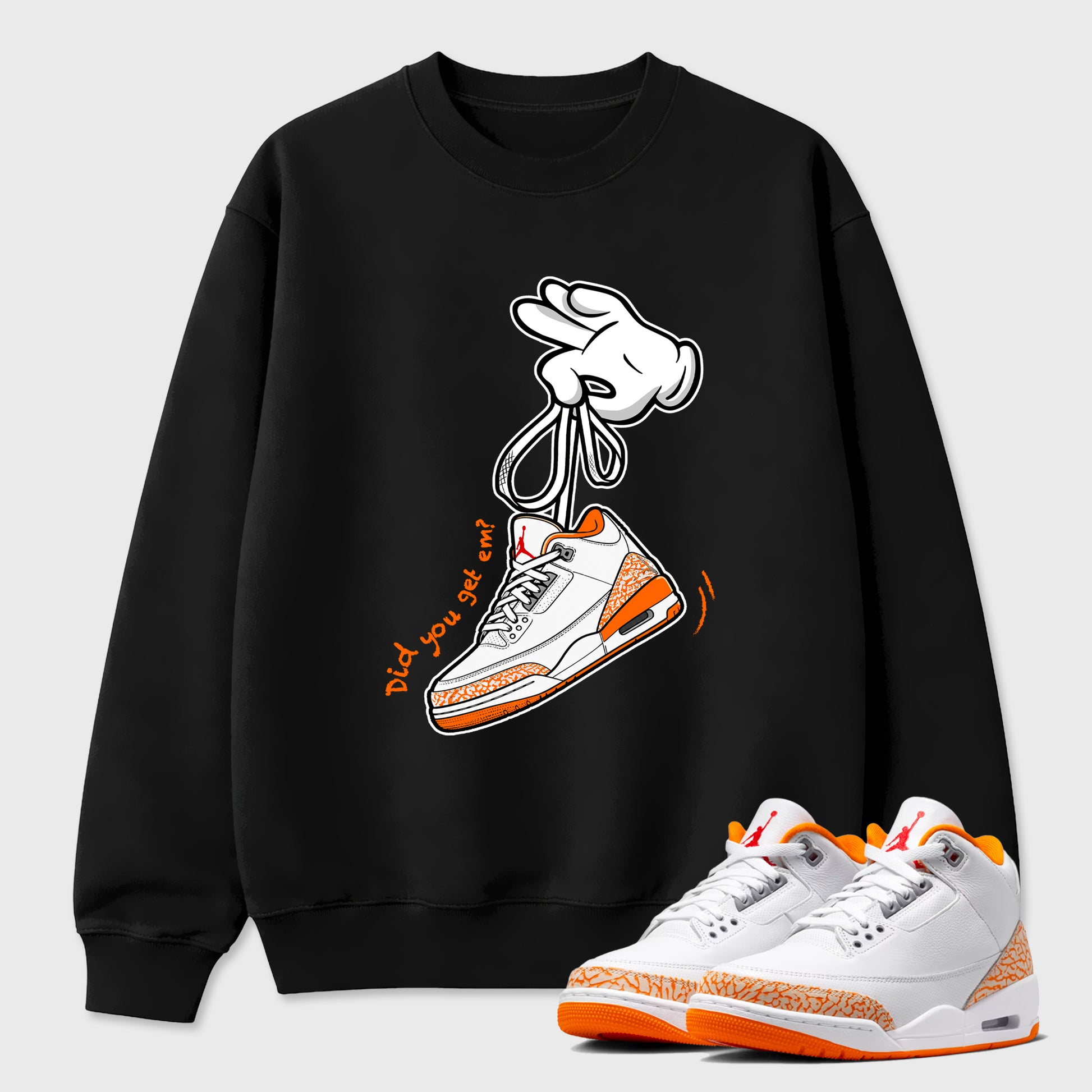 Sneaker match tees – Sneaker Tees To Match Air Jordan 3 Orange Citrus Shoes – Cartoon Hands Tee Black 1