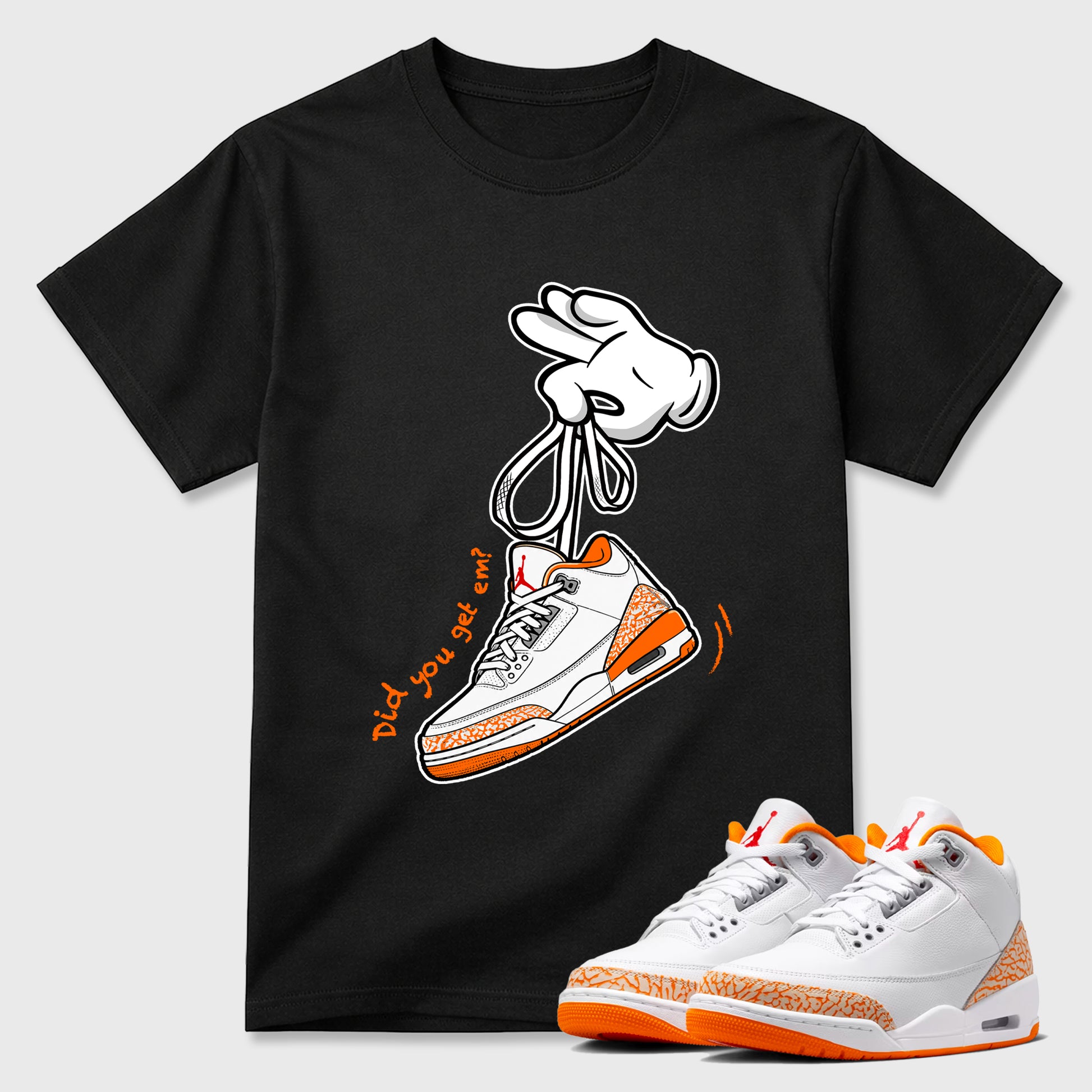 Sneaker match tees – Sneaker Tees To Match Air Jordan 3 Orange Citrus Shoes – Cartoon Hands Tee Black 1