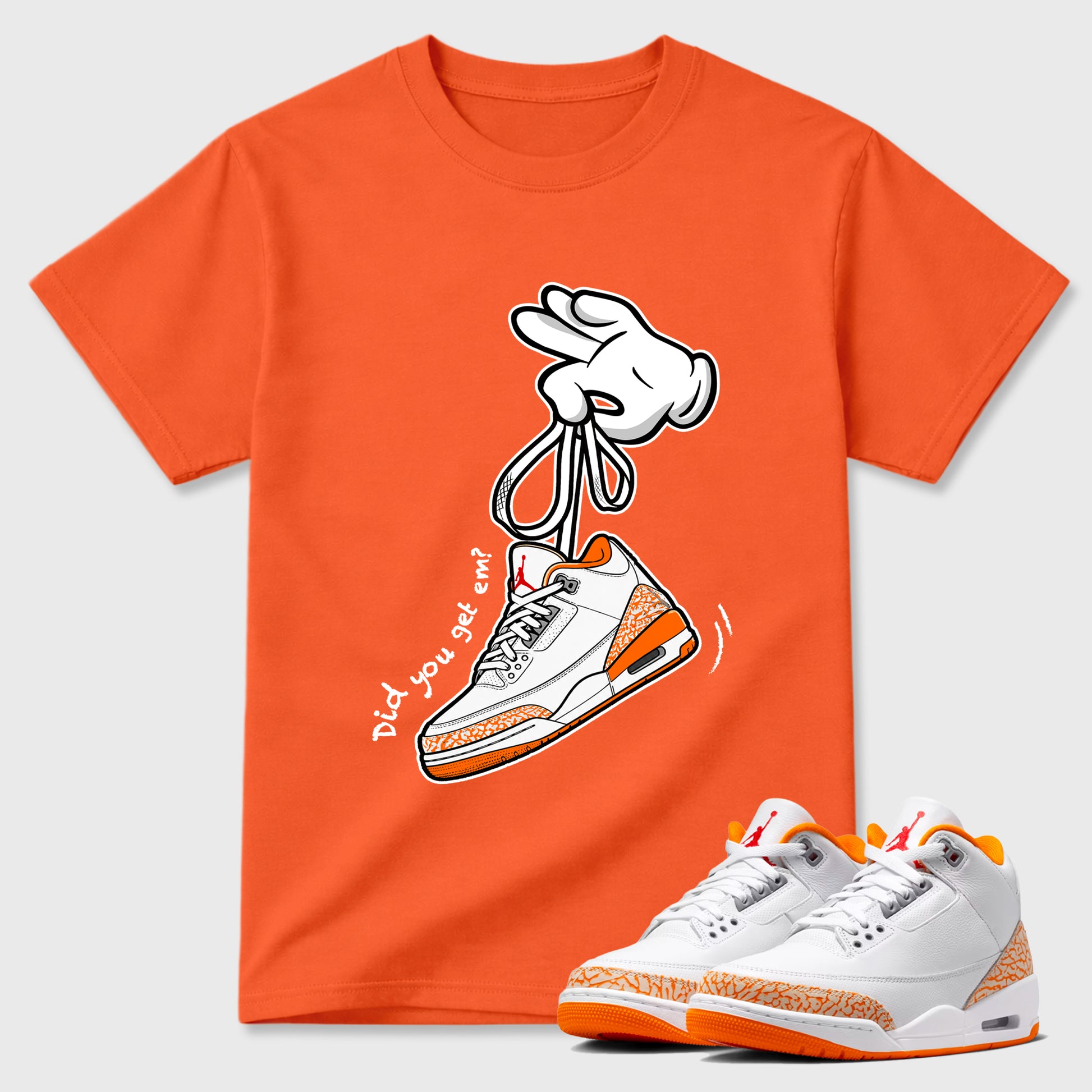 Sneaker match tees – Sneaker Tees To Match Air Jordan 3 Orange Citrus Shoes – Cartoon Hands Tee Orange 1