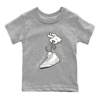 Cartoon Hands baby and kids t-shirt crafted for little sneakerheads to shine with the Air Jordan 3 Pure Money sneakers, displayed in Heather Grey 2.