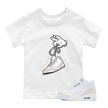 Cartoon Hands baby and kids t-shirt crafted for little sneakerheads to shine with the Air Jordan 3 Pure Money sneakers, displayed in White 1.