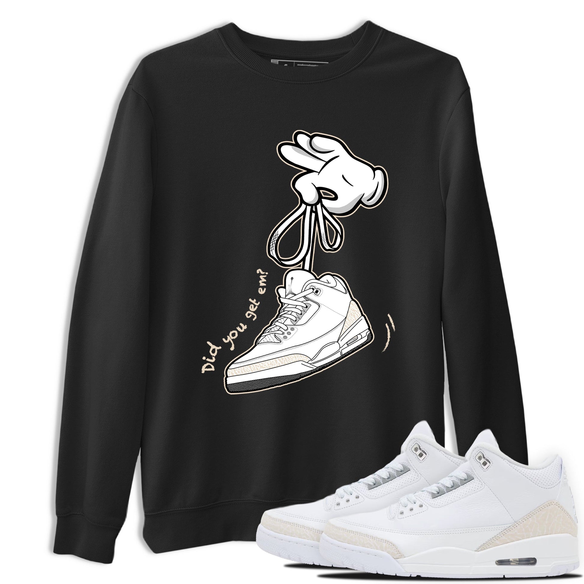 Cartoon Hands sneaker match t-shirt styled to complete your fit with the Air Jordan 3 Pure Money sneakers, shown in Black 1.