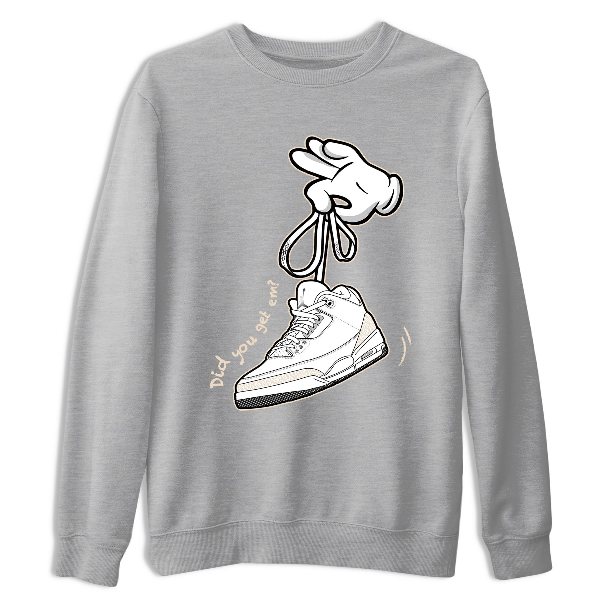 Cartoon Hands sneaker match t-shirt styled to complete your fit with the Air Jordan 3 Pure Money sneakers, shown in Heather Grey 2.