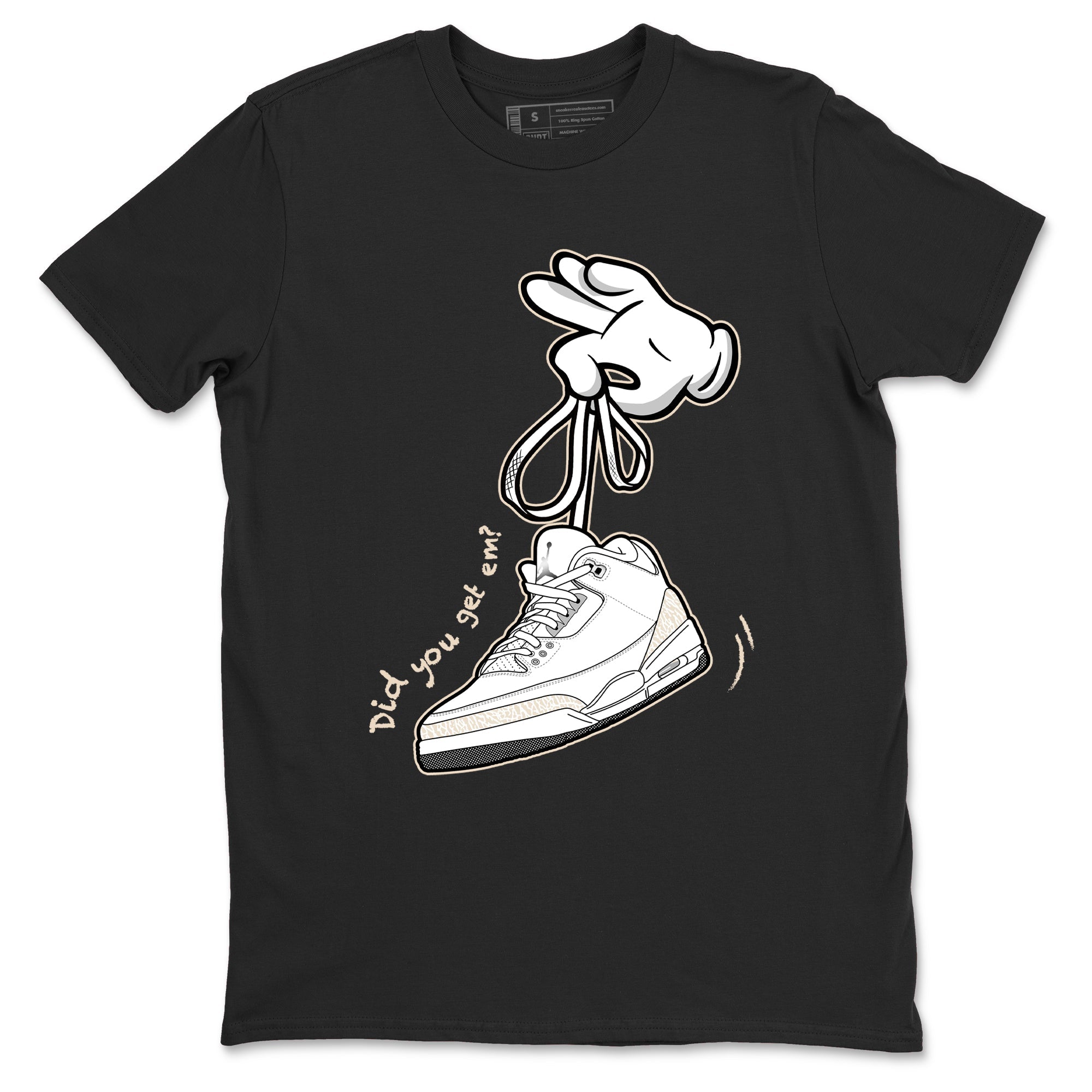 Cartoon Hands sneaker match t-shirt styled to complete your fit with the Air Jordan 3 Pure Money sneakers, shown in Black 2.