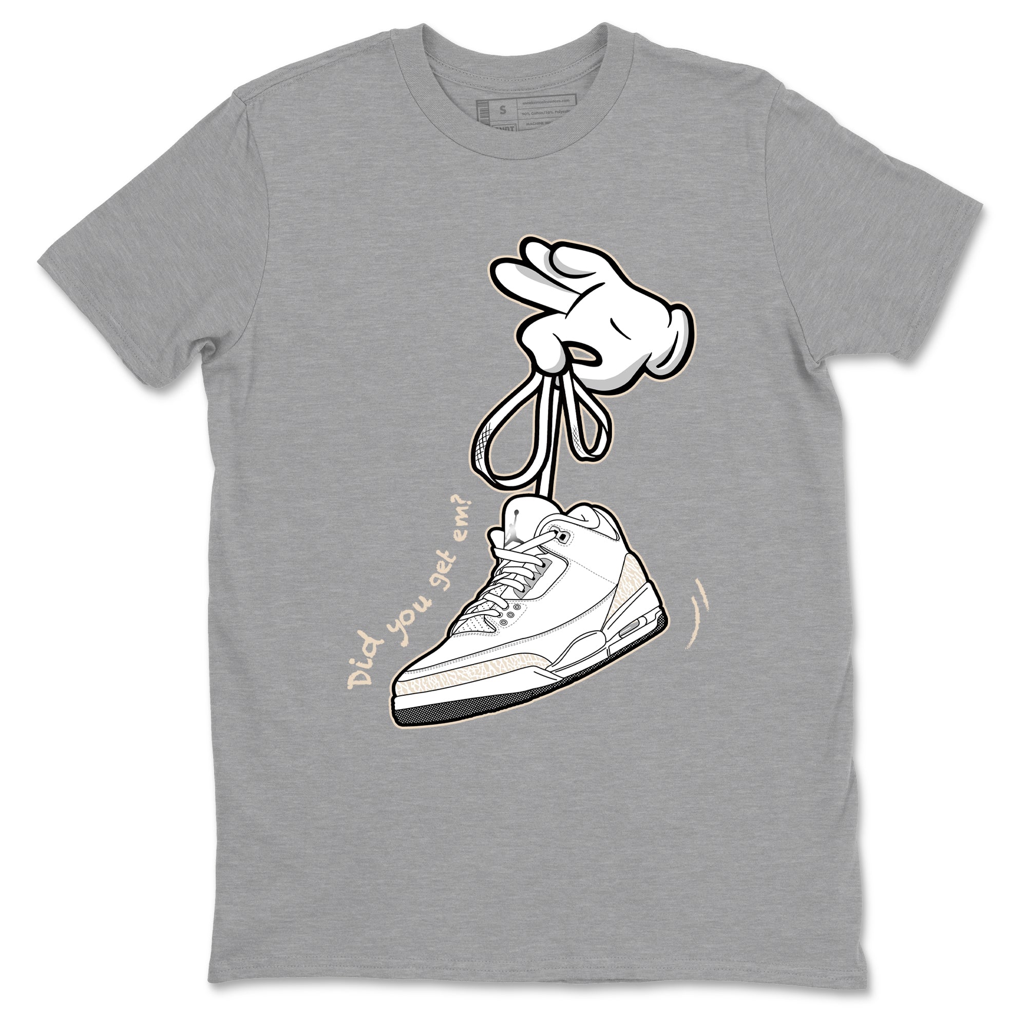 Cartoon Hands sneaker match t-shirt styled to complete your fit with the Air Jordan 3 Pure Money sneakers, shown in Heather Grey 2.