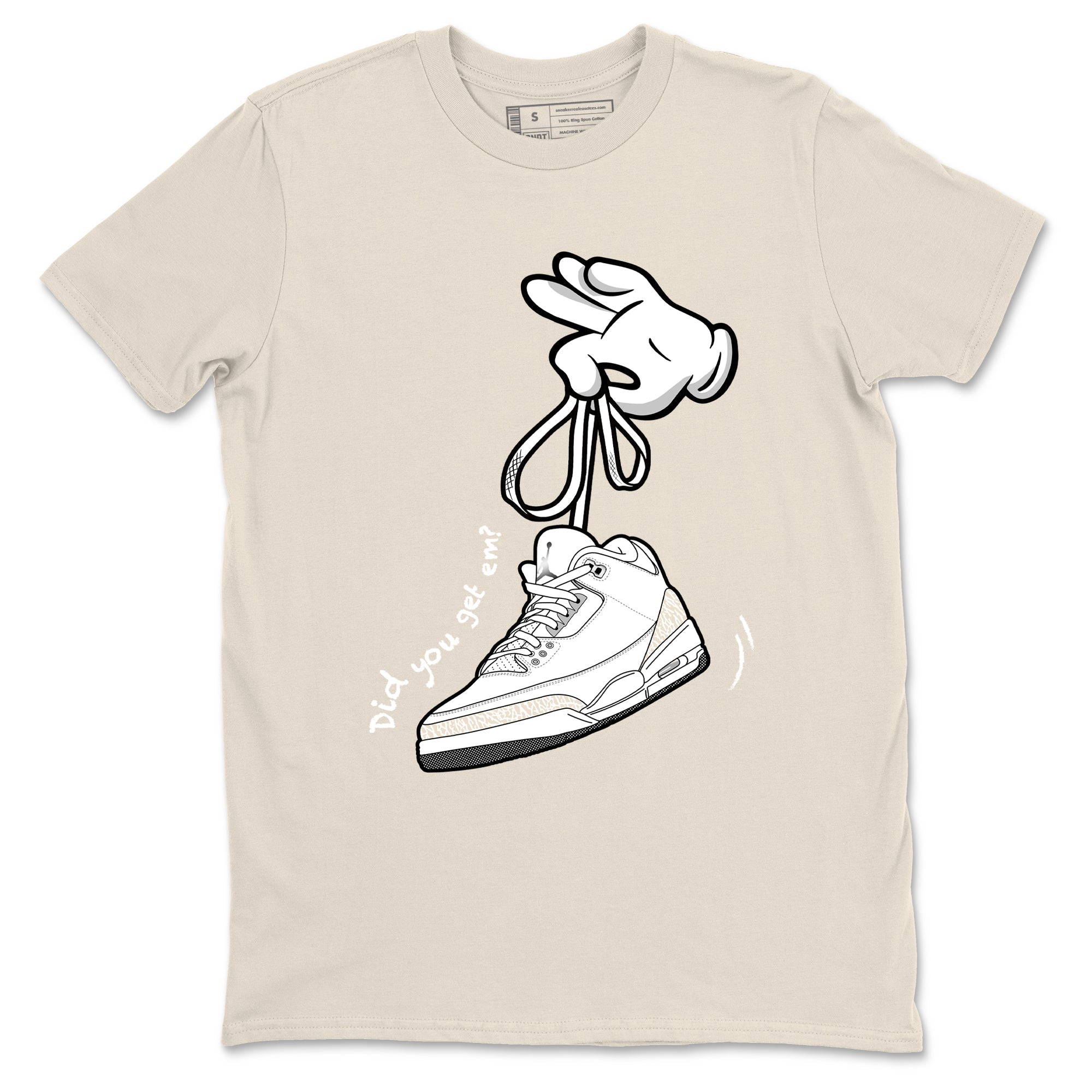 Cartoon Hands sneaker match t-shirt styled to complete your fit with the Air Jordan 3 Pure Money sneakers, shown in Natural 2.