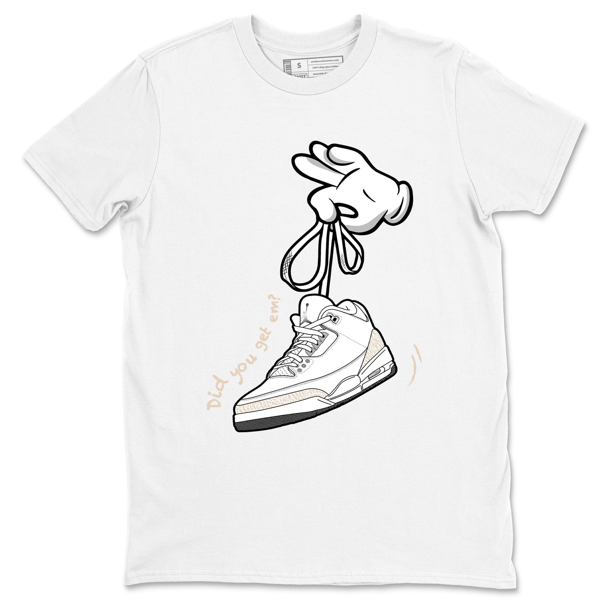 Cartoon Hands sneaker match t-shirt styled to complete your fit with the Air Jordan 3 Pure Money sneakers, shown in White 2.