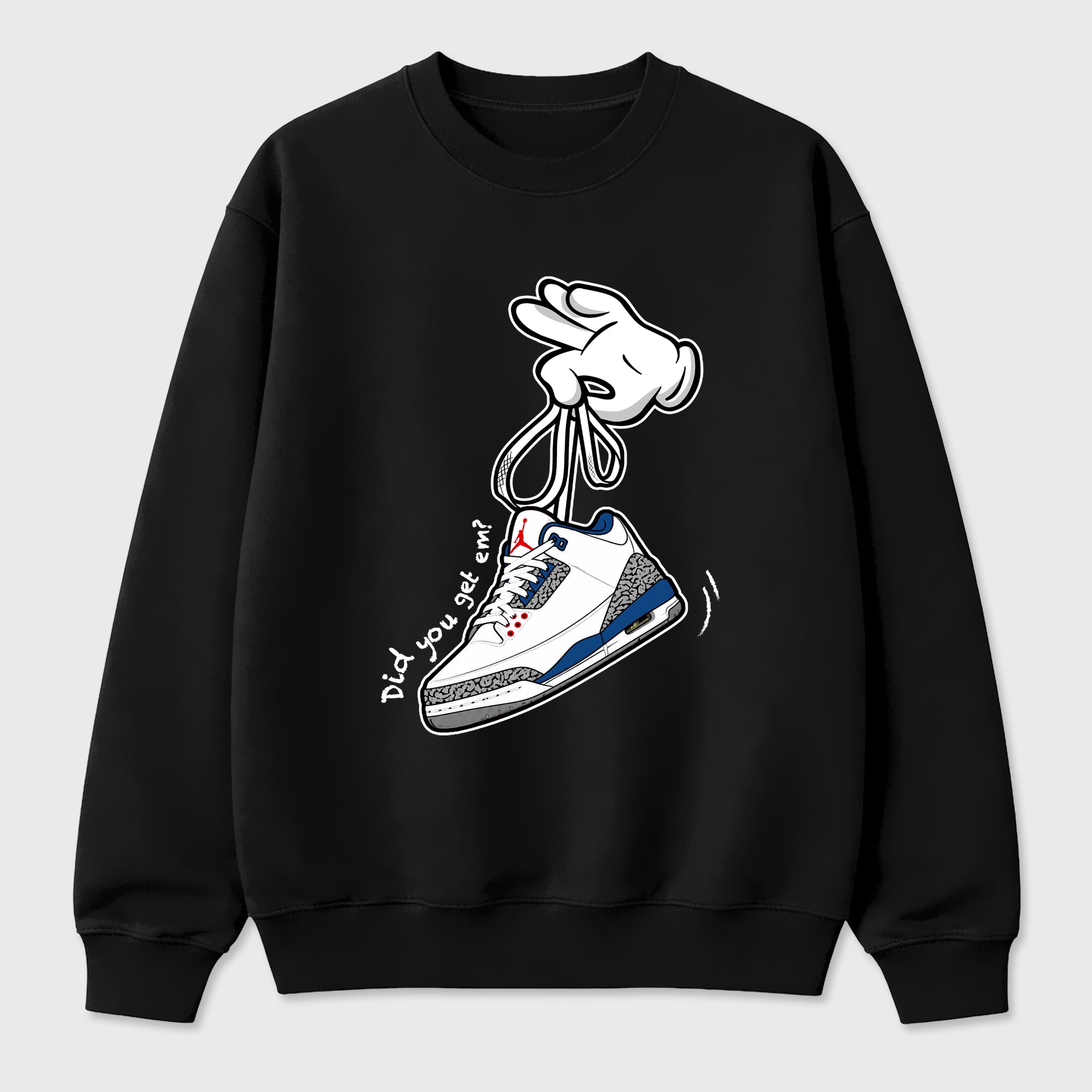 Cartoon Hands Graphic T-Shirt featuring original streetwear artwork designed to match the Air Jordan 3 True Blue. Black 2 Graphic Tee.