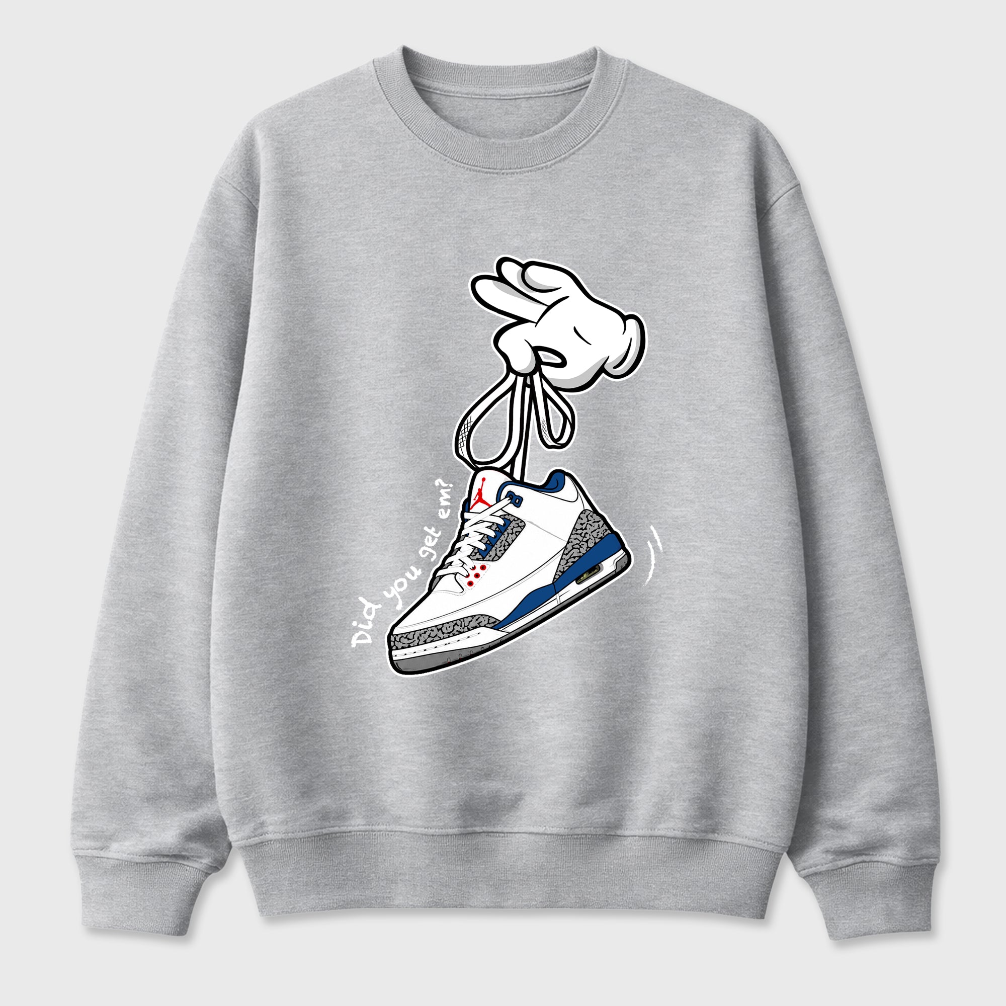 Cartoon Hands Graphic T-Shirt featuring original streetwear artwork designed to match the Air Jordan 3 True Blue. Heather Grey 2 Graphic Tee.