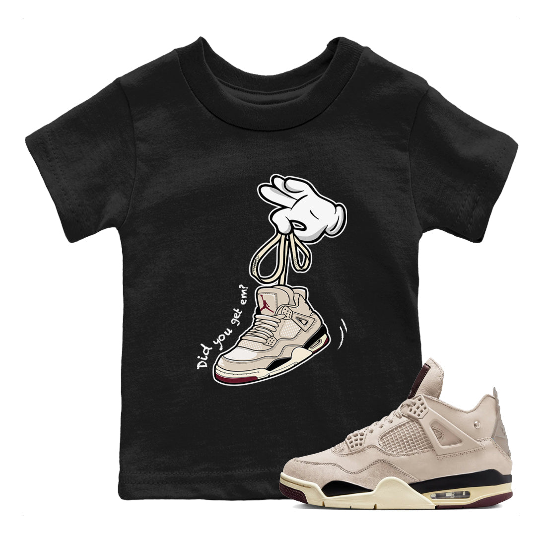 4s A Ma Maniere x Fossil Stone shirts to match jordans Cartoon Hands sneaker match tees Air Jordan 4 A Ma Maniere x Fossil Stone match shoes to clothes SNRT Sneaker Tees Youth Baby Black 1 tee