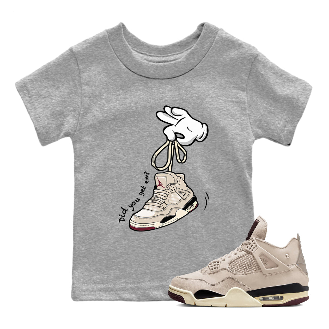 4s A Ma Maniere x Fossil Stone shirts to match jordans Cartoon Hands sneaker match tees Air Jordan 4 A Ma Maniere x Fossil Stone match shoes to clothes SNRT Sneaker Tees Youth Baby Heather Grey 1 tee