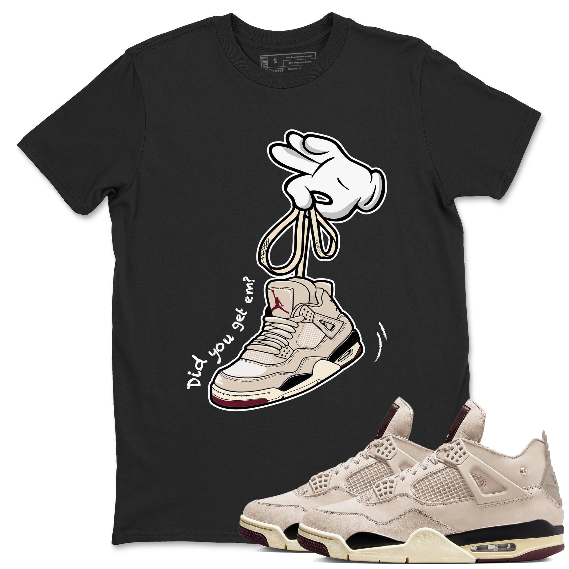 4s A Ma Maniere x Fossil Stone shirts to match jordans Cartoon Hands sneaker match tees Air Jordan 4 A Ma Maniere x Fossil Stone match shoes to clothes SNRT Sneaker Tees unisex cotton Black 1 shirts