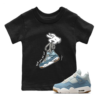 Sneaker match tees – Sneaker Tees To Match 4s Worn Blue Air Jordan 4 Denim Shoes – Cartoon Hands Kids T-Shirt Black 1