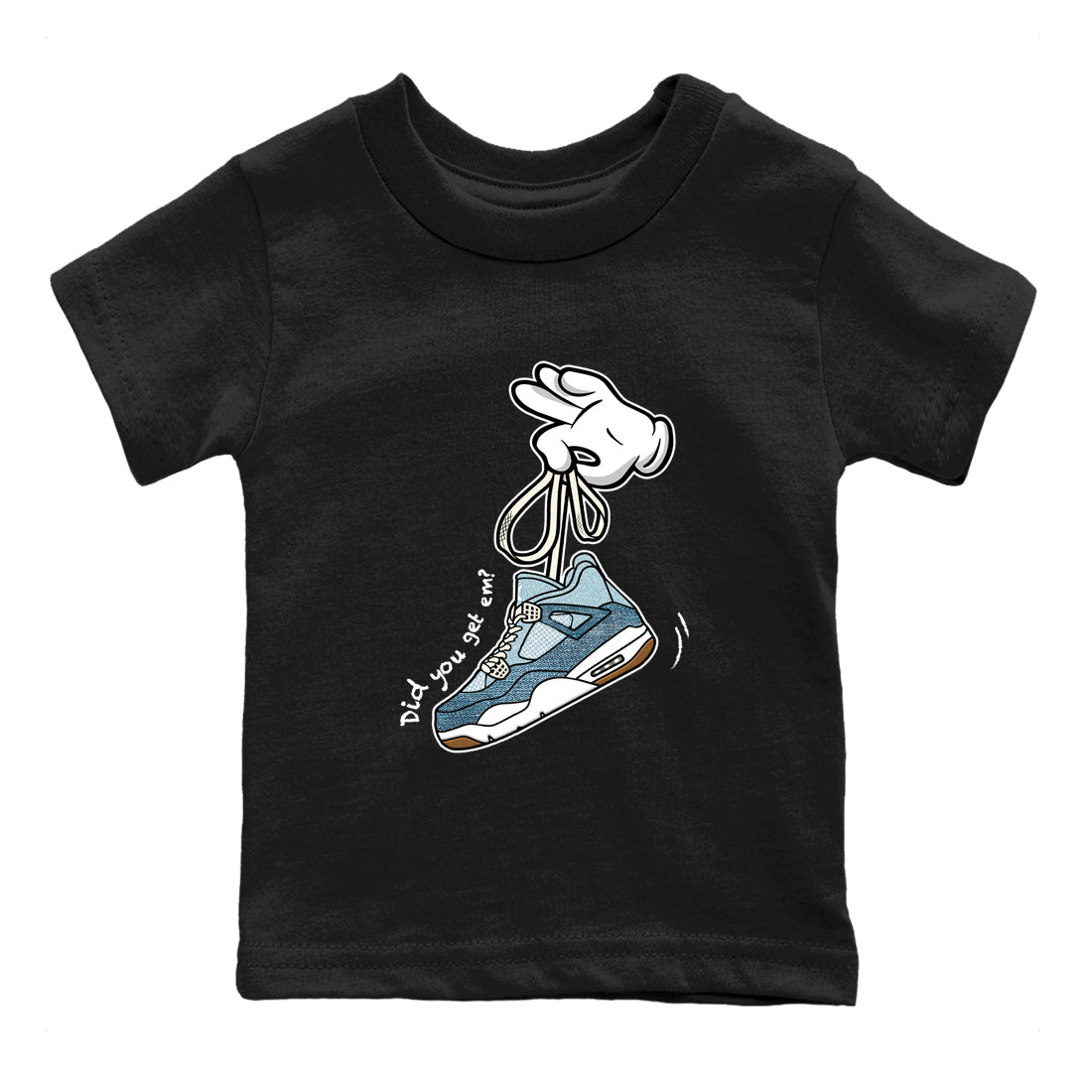 Sneaker match tees – Sneaker Tees To Match 4s Worn Blue Air Jordan 4 Denim Shoes – Cartoon Hands Kids T-Shirt Black 2