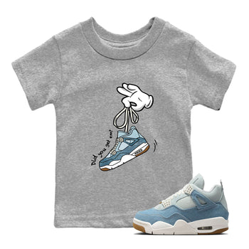 Sneaker match tees – Sneaker Tees To Match 4s Worn Blue Air Jordan 4 Denim Shoes – Cartoon Hands Kids T-Shirt Heather Grey 1