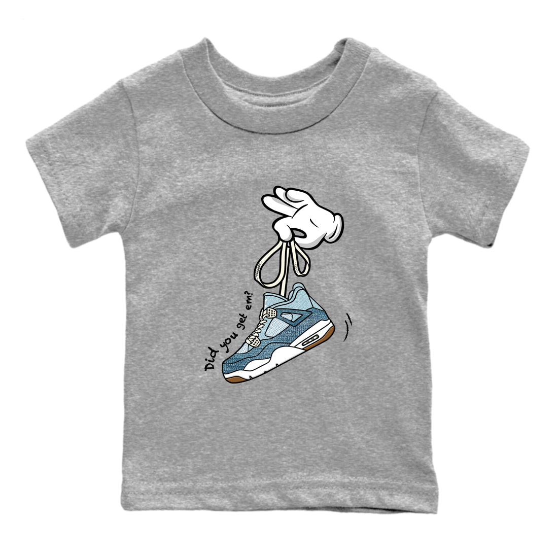 Sneaker match tees – Sneaker Tees To Match 4s Worn Blue Air Jordan 4 Denim Shoes – Cartoon Hands Kids T-Shirt Heather Grey 2