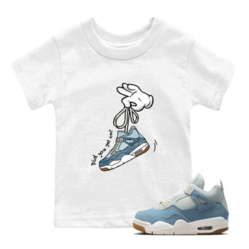 Sneaker match tees – Sneaker Tees To Match 4s Worn Blue Air Jordan 4 Denim Shoes – Cartoon Hands Kids T-Shirt White 1