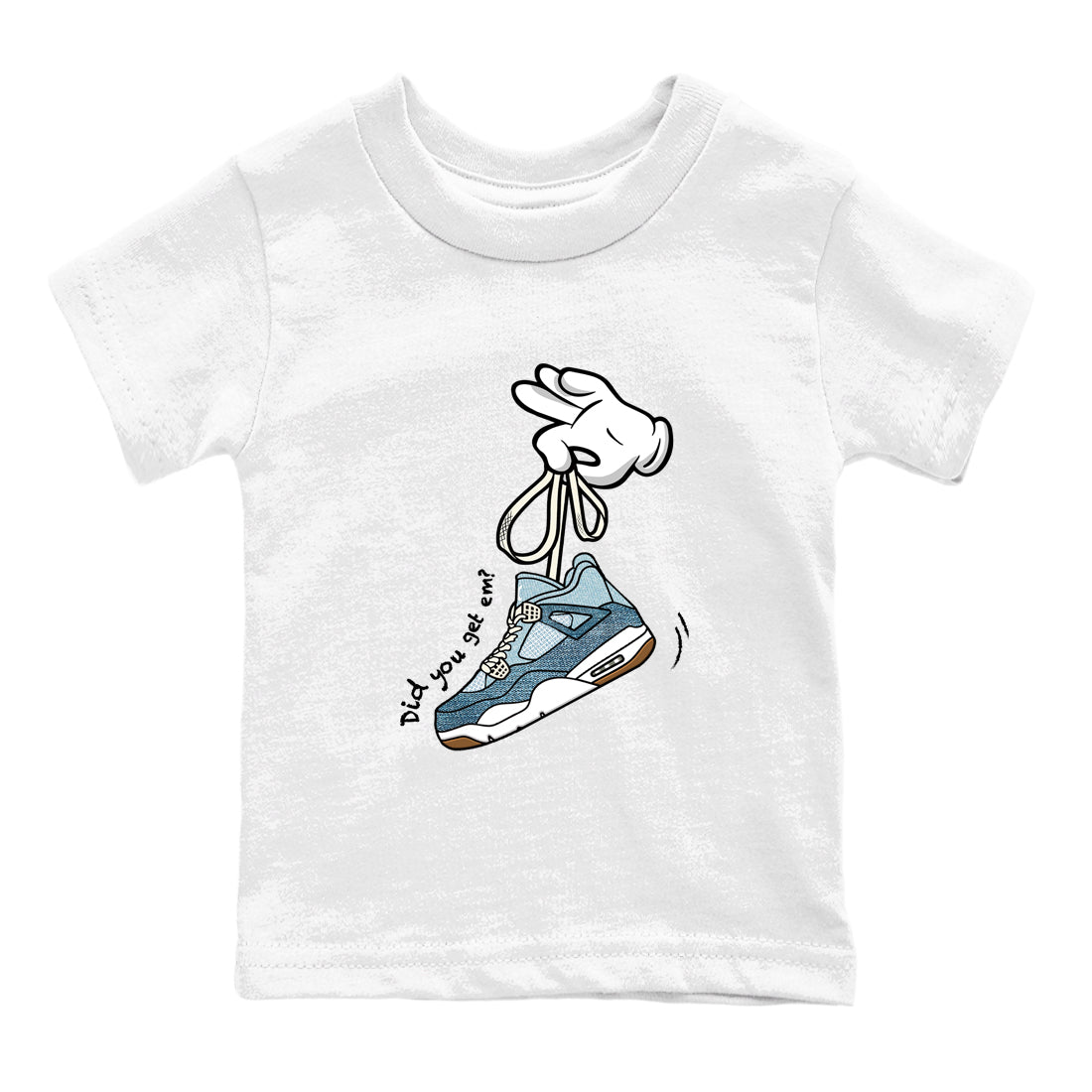 Sneaker match tees – Sneaker Tees To Match 4s Worn Blue Air Jordan 4 Denim Shoes – Cartoon Hands Kids T-Shirt White 2