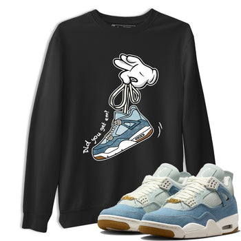 Sneaker match tees – Sneaker Tees To Match 4s Worn Blue Air Jordan 4 Denim Shoes – Cartoon Hands Tee Black 1