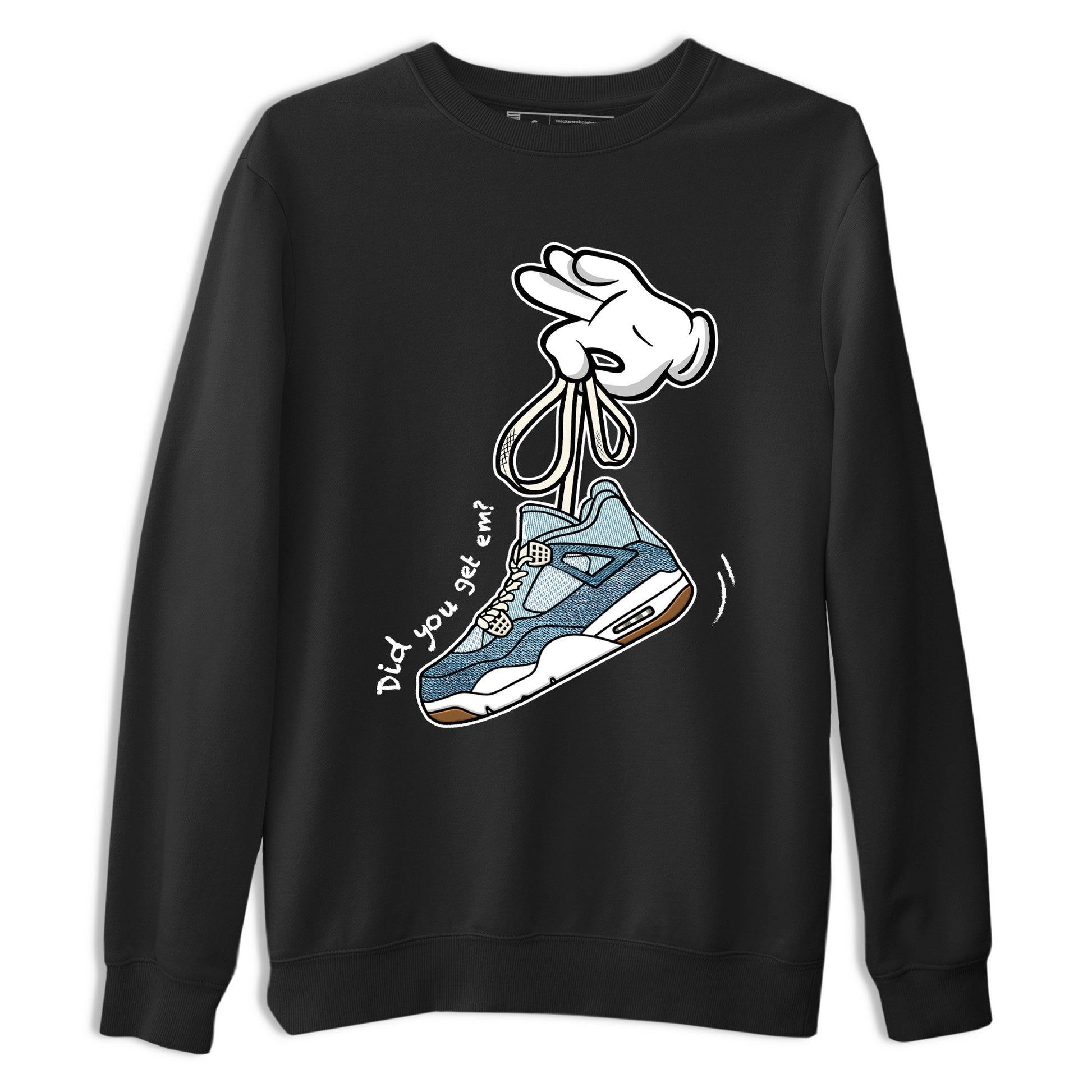 Sneaker match tees – Sneaker Tees To Match 4s Worn Blue Air Jordan 4 Denim Shoes – Cartoon Hands Tee Black 2