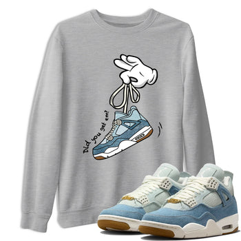Sneaker match tees – Sneaker Tees To Match 4s Worn Blue Air Jordan 4 Denim Shoes – Cartoon Hands Tee Heather Grey 1