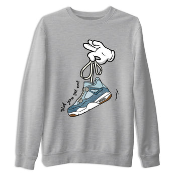 Sneaker match tees – Sneaker Tees To Match 4s Worn Blue Air Jordan 4 Denim Shoes – Cartoon Hands Tee Heather Grey 2