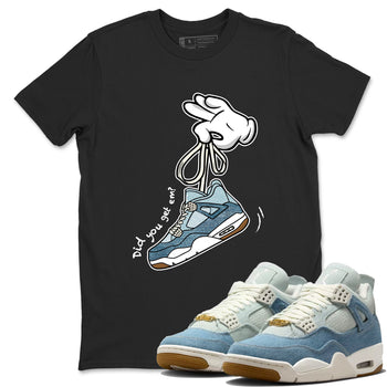Sneaker match tees – Sneaker Tees To Match 4s Worn Blue Air Jordan 4 Denim Shoes – Cartoon Hands Tee Black 1
