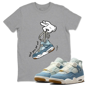 Sneaker match tees – Sneaker Tees To Match 4s Worn Blue Air Jordan 4 Denim Shoes – Cartoon Hands Tee Heather Grey 1