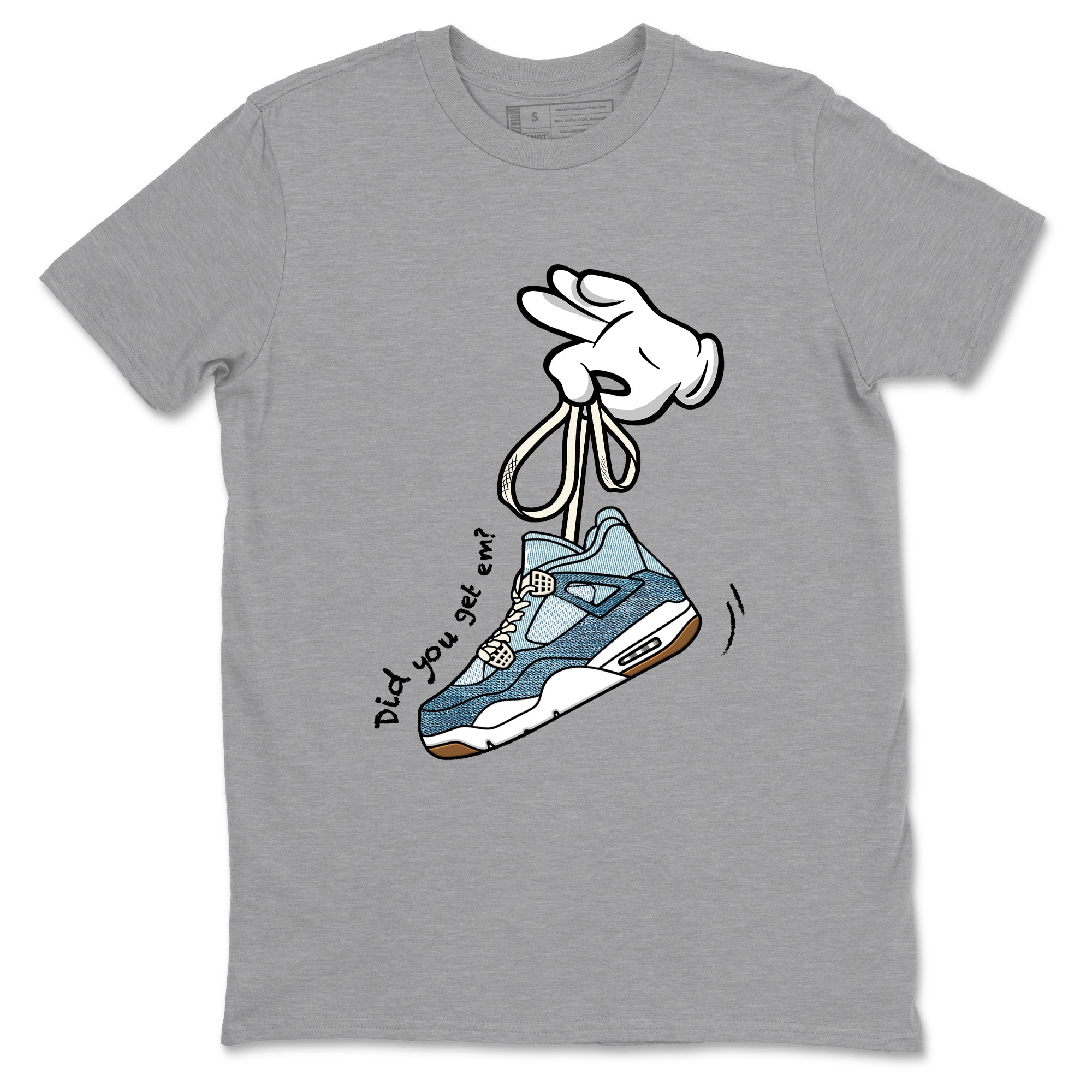 Sneaker match tees – Sneaker Tees To Match 4s Worn Blue Air Jordan 4 Denim Shoes – Cartoon Hands Tee Heather Grey 2