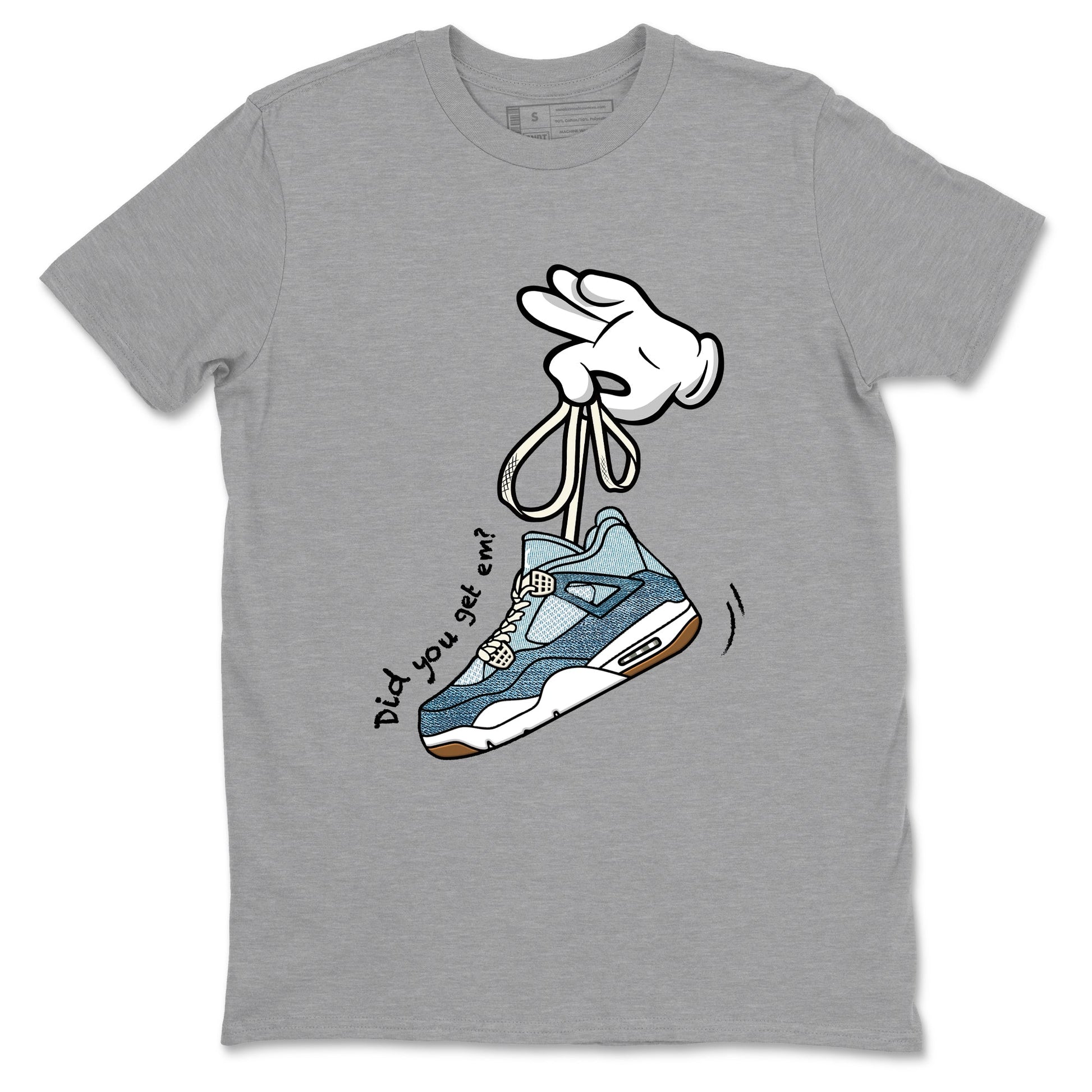Sneaker match tees – Sneaker Tees To Match 4s Worn Blue Air Jordan 4 Denim Shoes – Cartoon Hands Tee Heather Grey 2