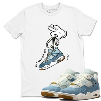 Sneaker match tees – Sneaker Tees To Match 4s Worn Blue Air Jordan 4 Denim Shoes – Cartoon Hands Tee White 1