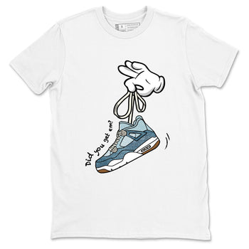 Sneaker match tees – Sneaker Tees To Match 4s Worn Blue Air Jordan 4 Denim Shoes – Cartoon Hands Tee White 2