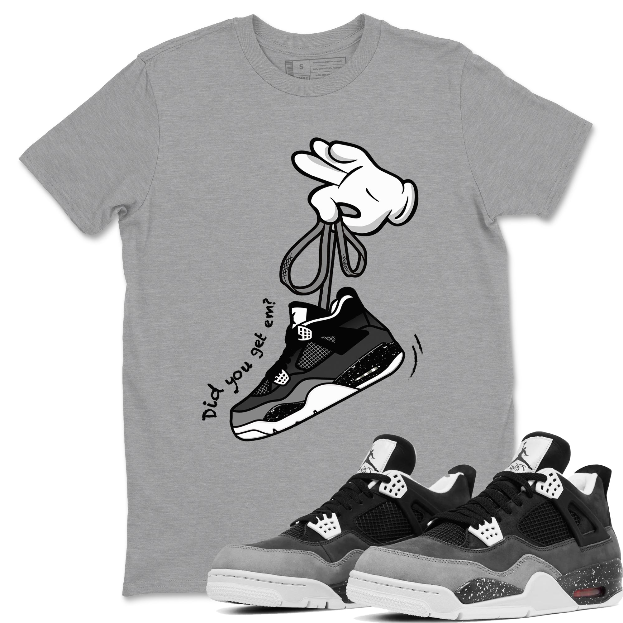 4s Fear shirts to match jordans Cartoon Hands sneaker match tees Air Jordan 4 Retro Fear match shoes to clothes SNRT Sneaker Tees unisex cotton Heather Grey 1 shirts