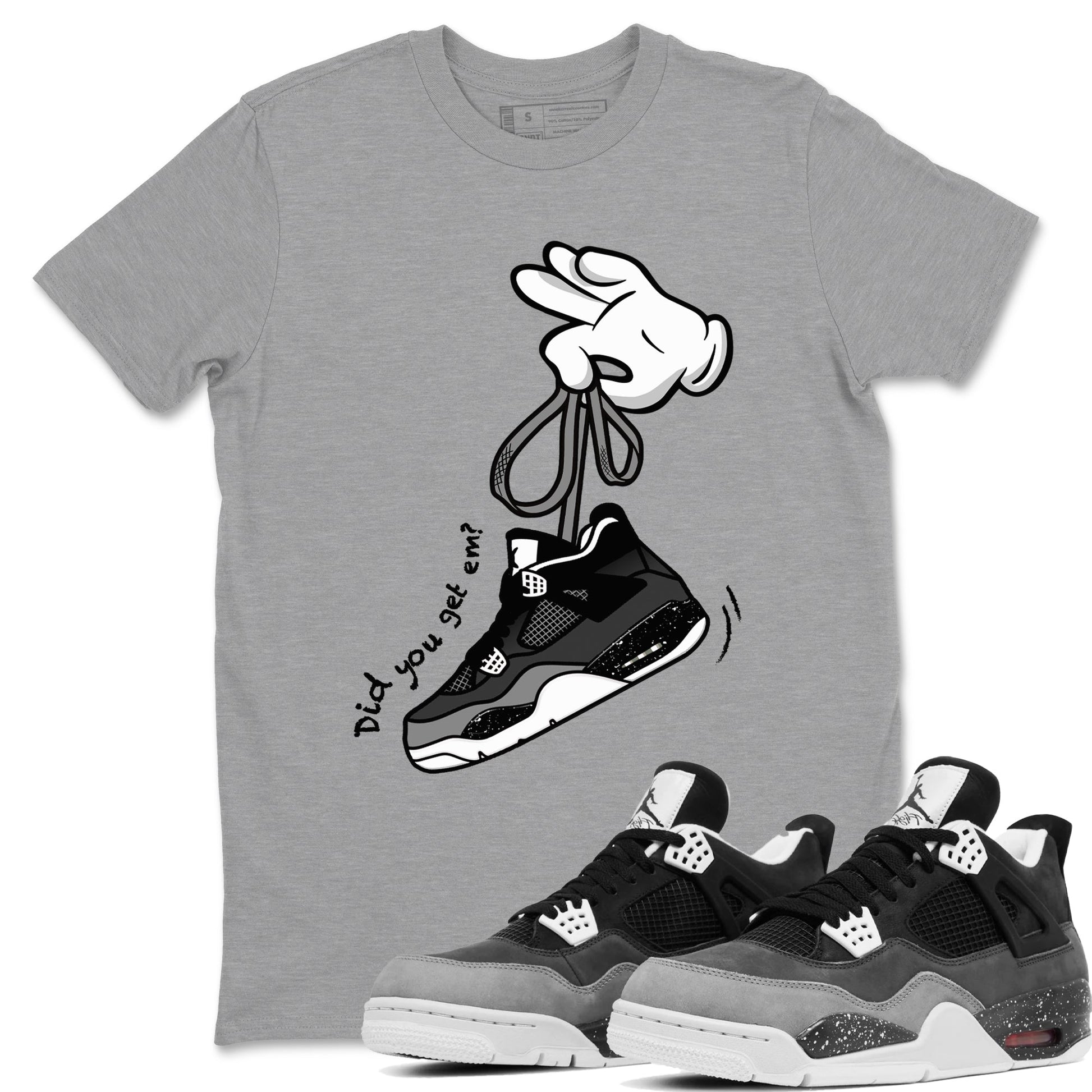 4s Fear shirts to match jordans Cartoon Hands sneaker match tees Air Jordan 4 Retro Fear match shoes to clothes SNRT Sneaker Tees unisex cotton Heather Grey 1 shirts
