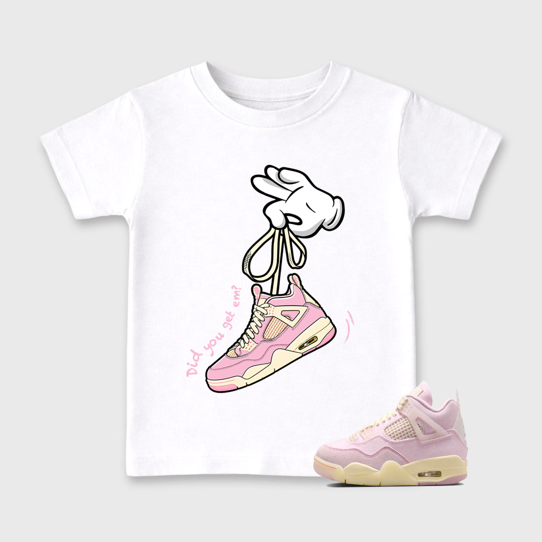 Sneaker match tees – Sneaker Tees To Match Air Jordan 4 Iced Carmine Shoes – Cartoon Hands Kids T-Shirt White 1