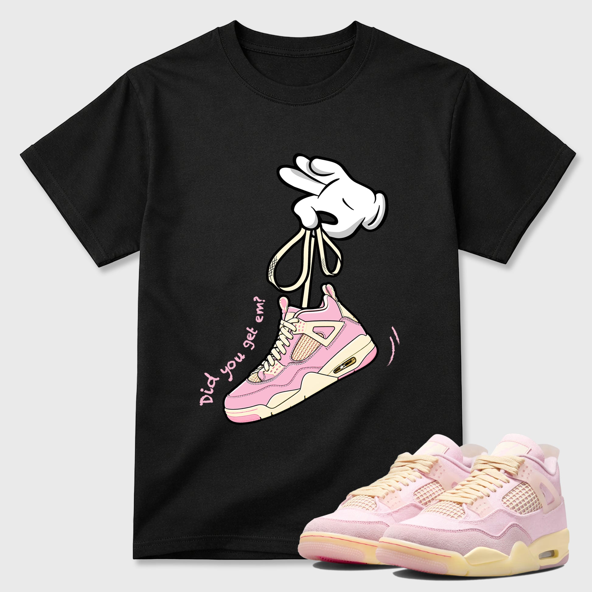 Sneaker match tees – Sneaker Tees To Match Air Jordan 4 Iced Carmine Shoes – Cartoon Hands Tee Black 1