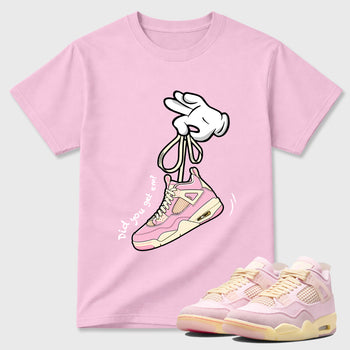 Sneaker match tees – Sneaker Tees To Match Air Jordan 4 Iced Carmine Shoes – Cartoon Hands Tee Pink 1