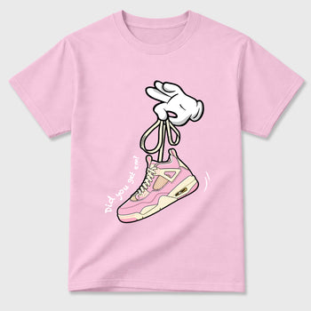 Sneaker match tees – Sneaker Tees To Match Air Jordan 4 Iced Carmine Shoes – Cartoon Hands Tee Pink 2