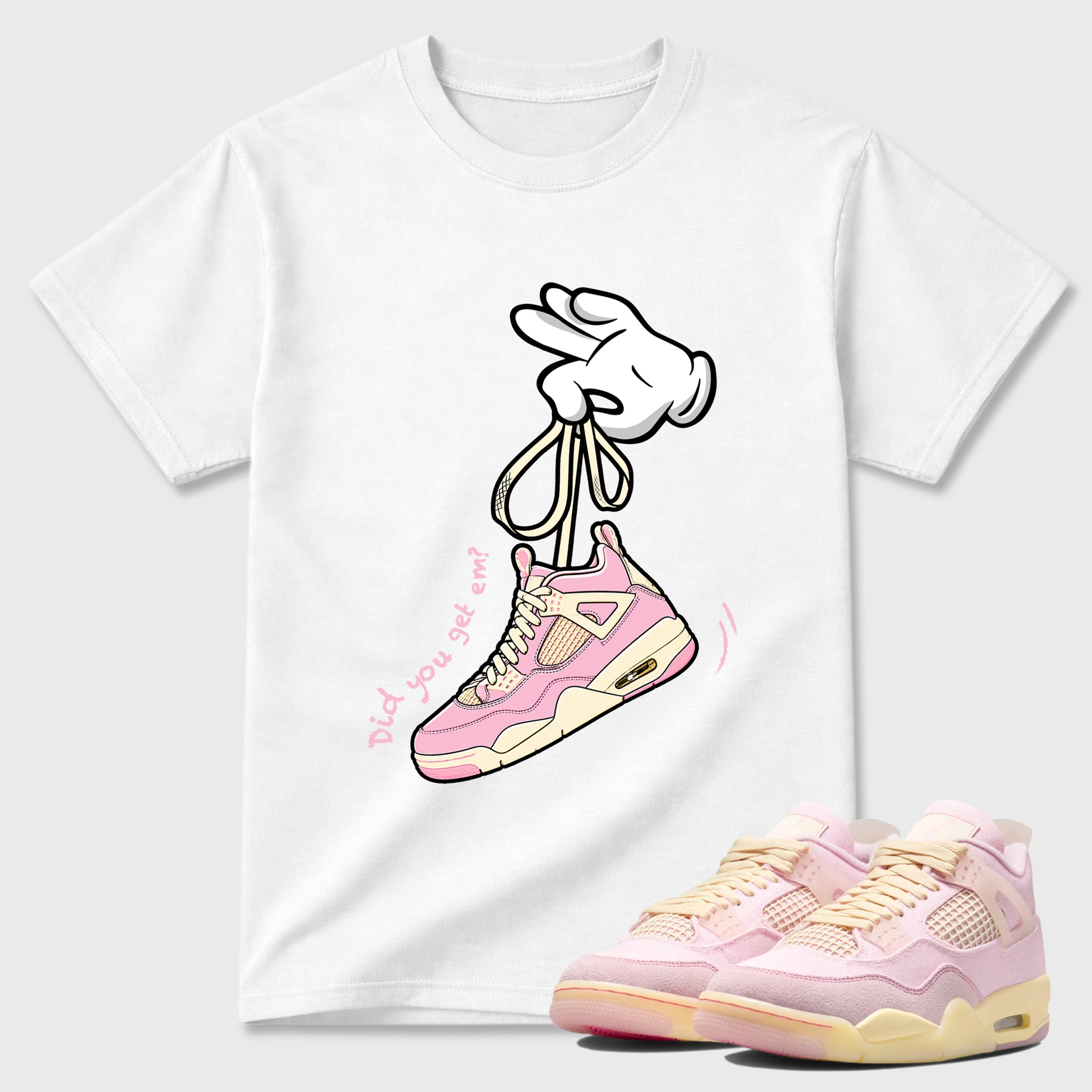 Sneaker match tees – Sneaker Tees To Match Air Jordan 4 Iced Carmine Shoes – Cartoon Hands Tee White 1