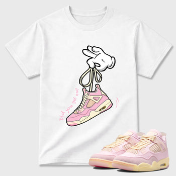 Sneaker match tees – Sneaker Tees To Match Air Jordan 4 Iced Carmine Shoes – Cartoon Hands Tee White 1