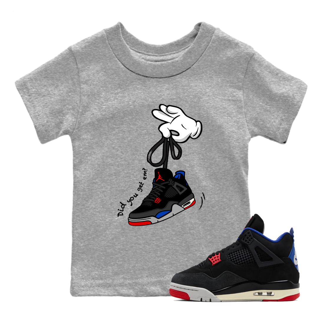 Sneaker match tees – Sneaker Tees To Match Jordan 4 Retro Rare Air Shoes – Cartoon Hands Kids T-Shirt Heather Grey 1