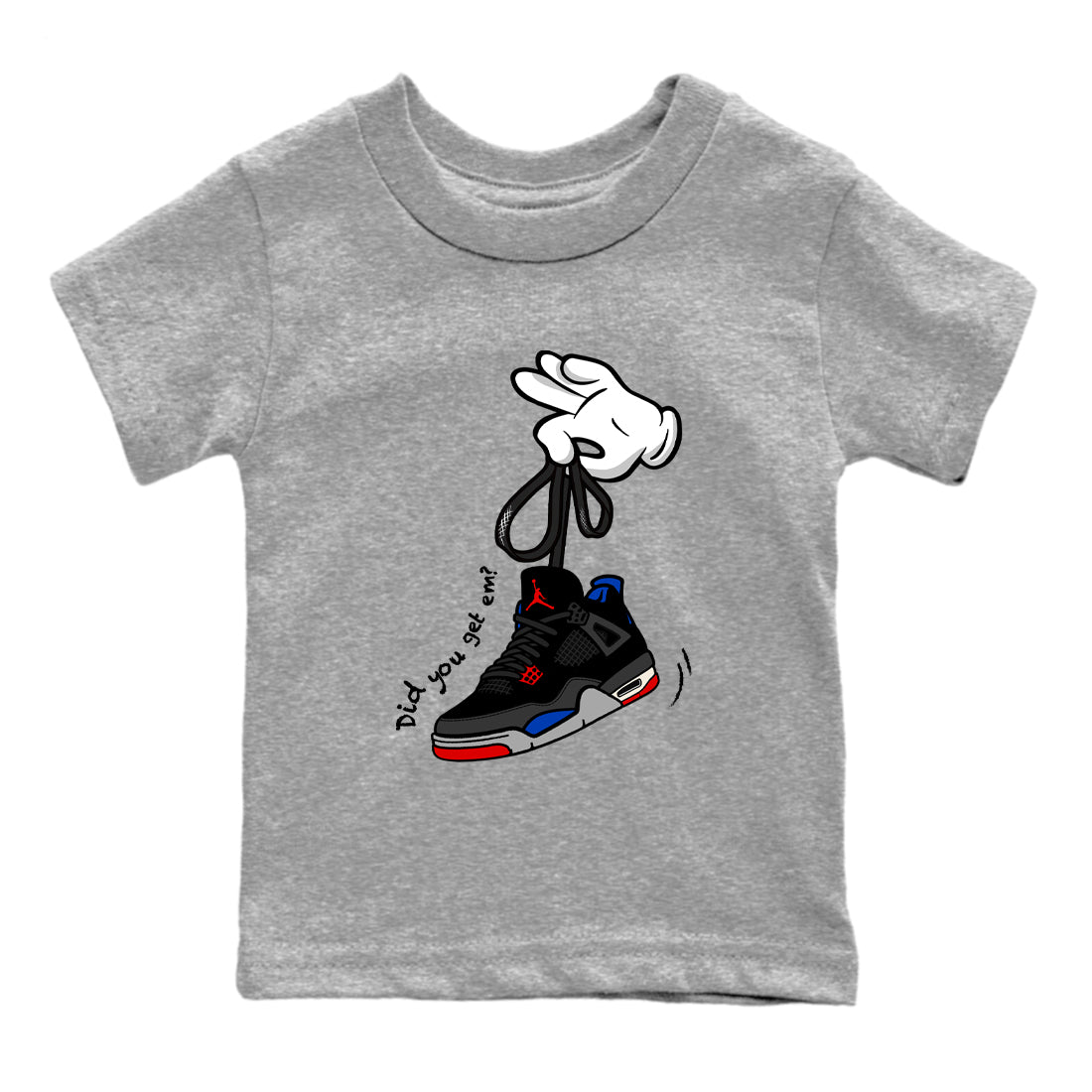 Sneaker match tees – Sneaker Tees To Match Jordan 4 Retro Rare Air Shoes – Cartoon Hands Kids T-Shirt Heather Grey 2
