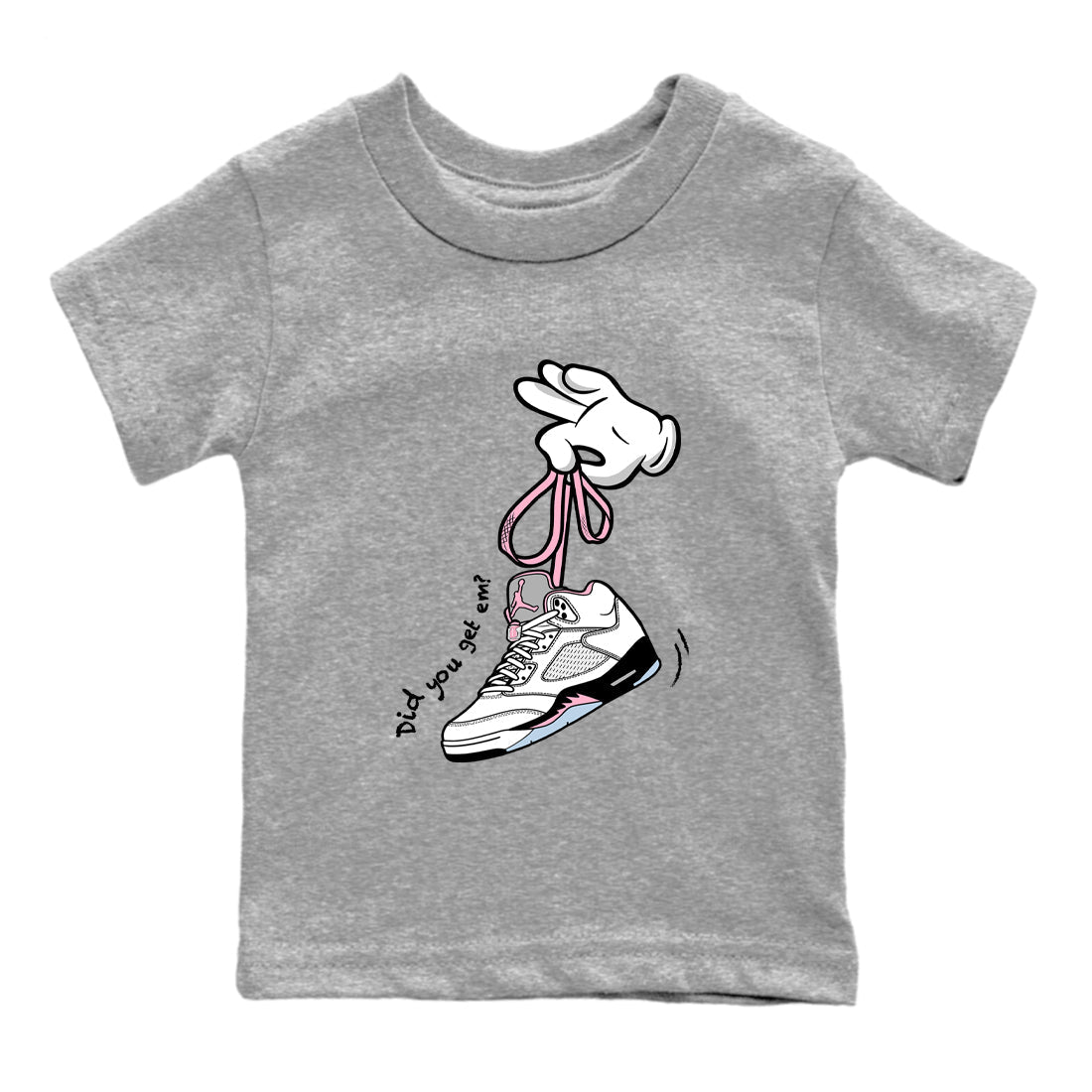 Sneaker match tees – Sneaker Tees To Match Air Jordan 5 Medium Soft Pink Shoes – Cartoon Hands Kids T-Shirt Heather Grey 2