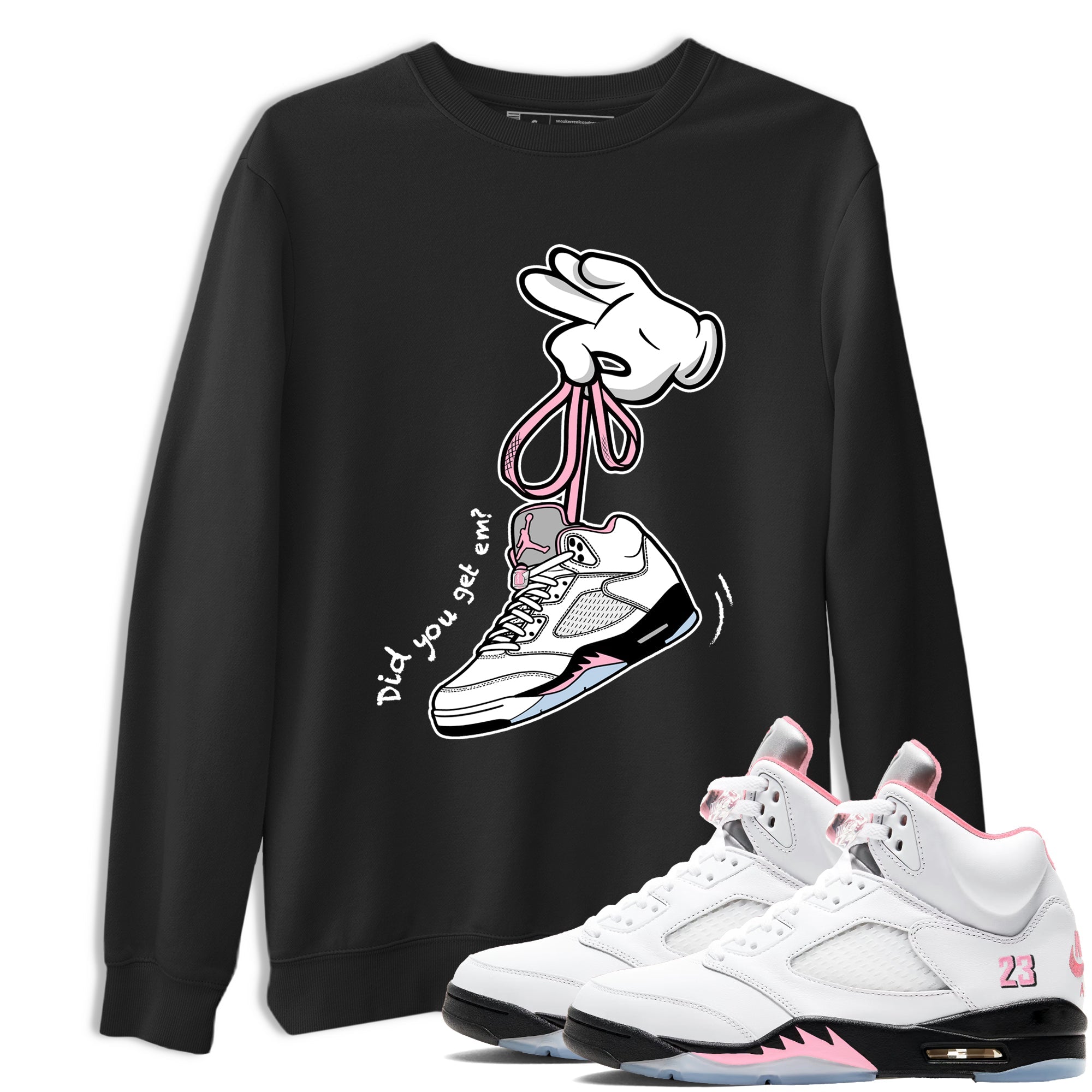 Sneaker match tees – Sneaker Tees To Match Air Jordan 5 Medium Soft Pink Shoes – Cartoon Hands Tee Black 1