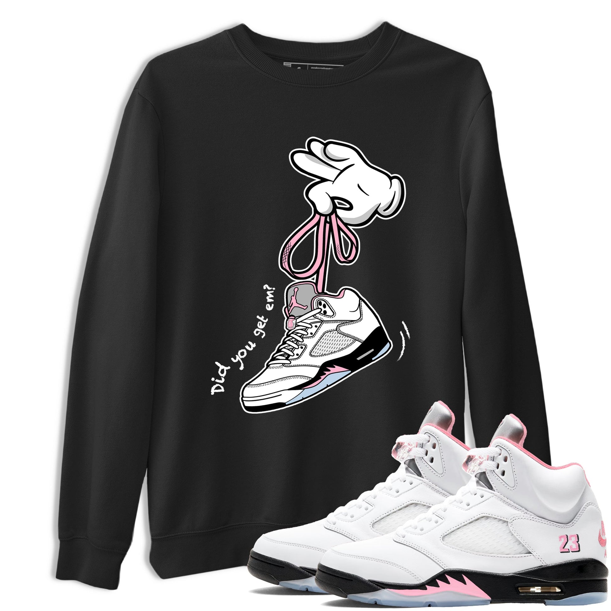 Sneaker match tees – Sneaker Tees To Match Air Jordan 5 Medium Soft Pink Shoes – Cartoon Hands Tee Black 1