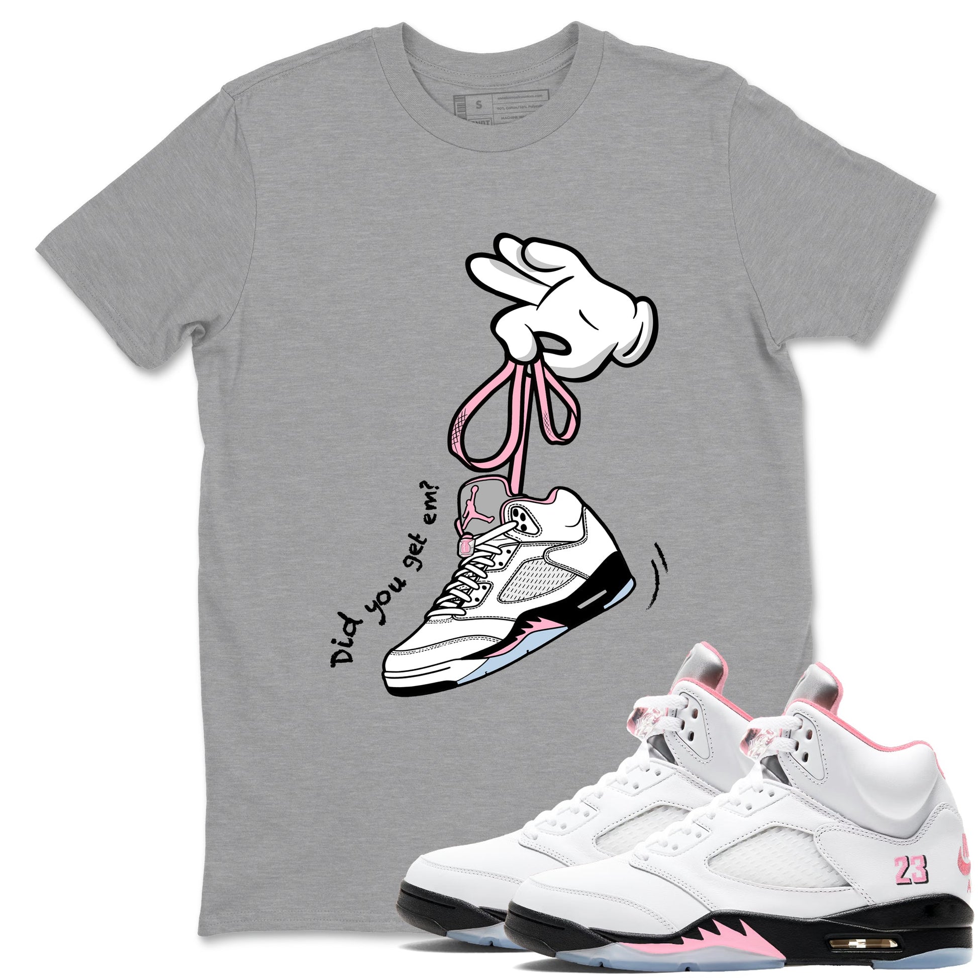 Sneaker match tees – Sneaker Tees To Match Air Jordan 5 Medium Soft Pink Shoes – Cartoon Hands Tee Heather Grey 1