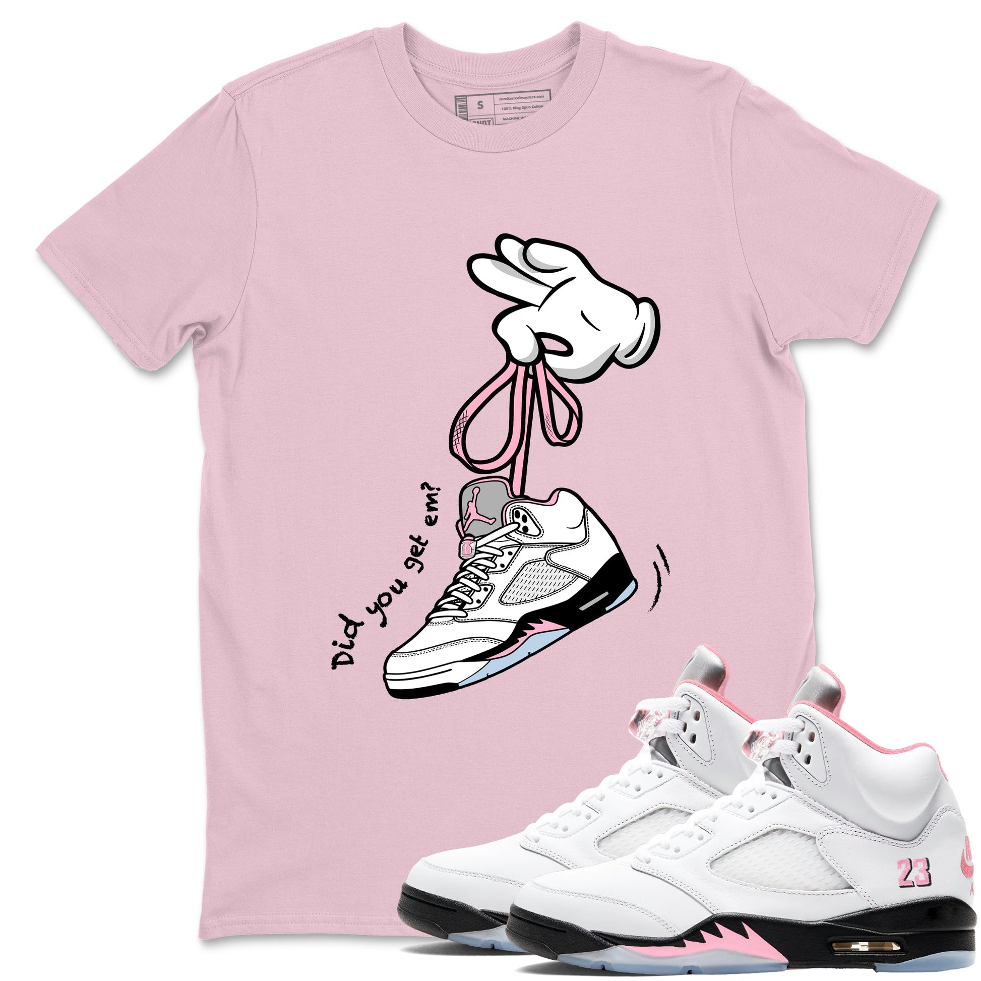 Sneaker match tees – Sneaker Tees To Match Air Jordan 5 Medium Soft Pink Shoes – Cartoon Hands Tee Pink 1