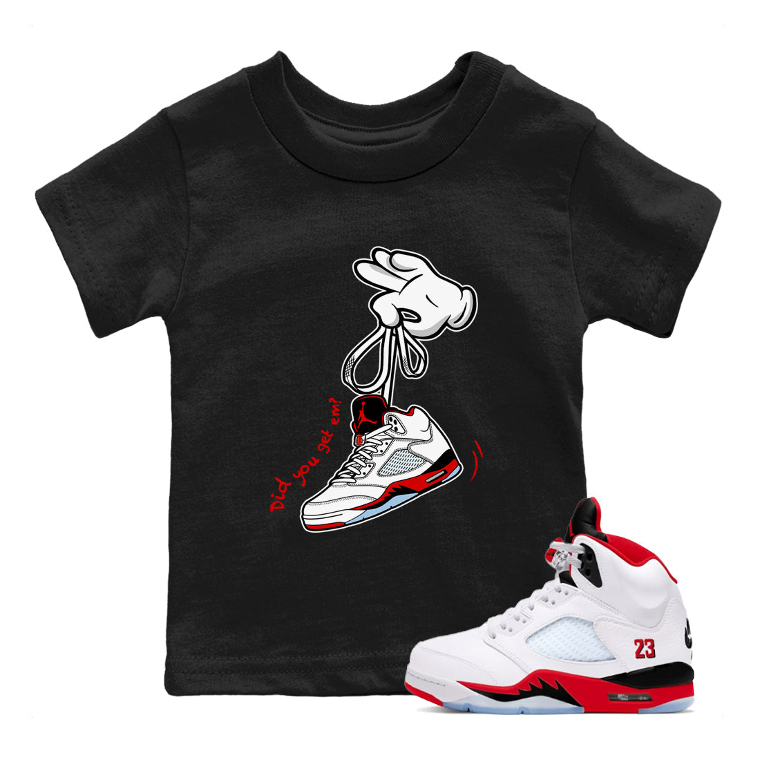 Sneaker match tees – Sneaker Tees To Match Air Jordan 5 Fire Red Shoes – Cartoon Hands Kids T-Shirt Black 1
