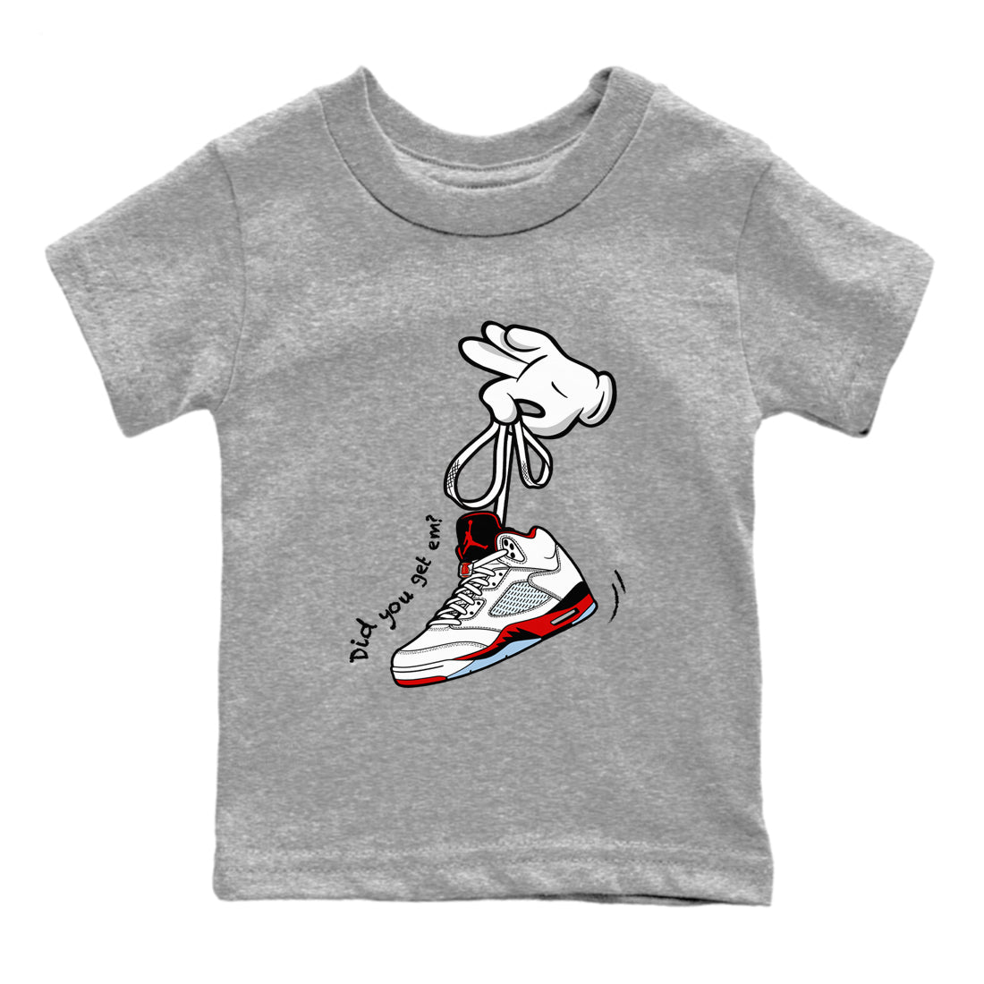 Sneaker match tees – Sneaker Tees To Match Air Jordan 5 Fire Red Shoes – Cartoon Hands Kids T-Shirt Heather Grey 2